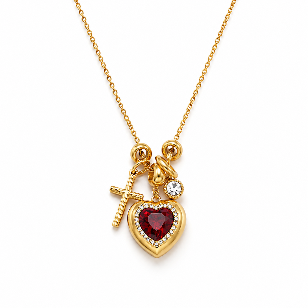 Goldene Herz Charm Halskette mit Kreuz – 18K Vergoldung