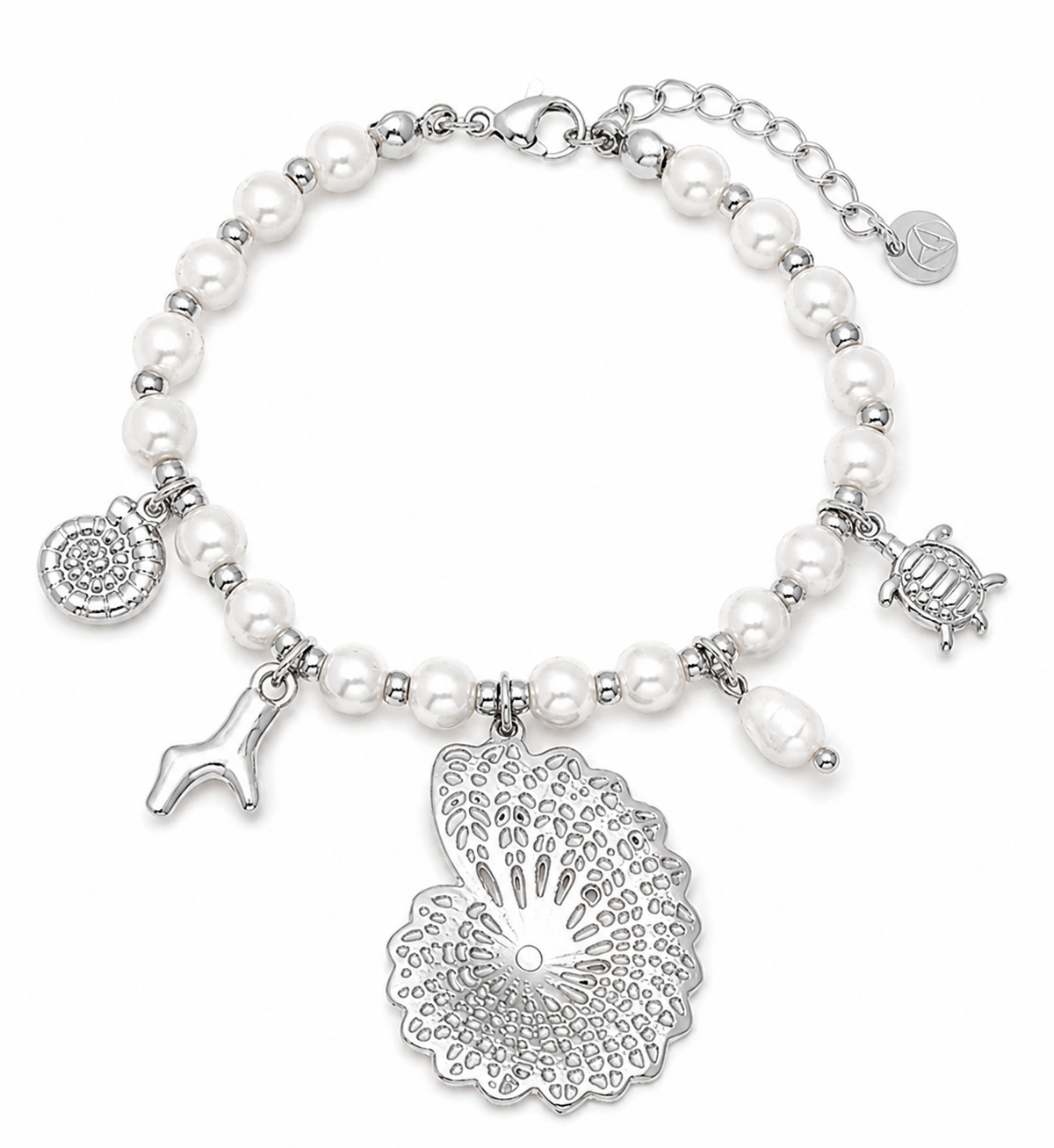 Silbernes Pearl Charm Armband mit Muschel-Anhängern