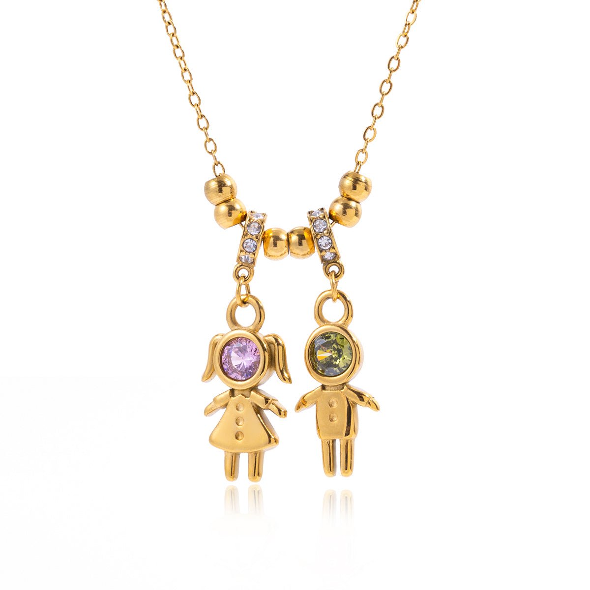 Duo - Anhänger Kette: Girl & Boy – 18K Gold Look - PULXERA