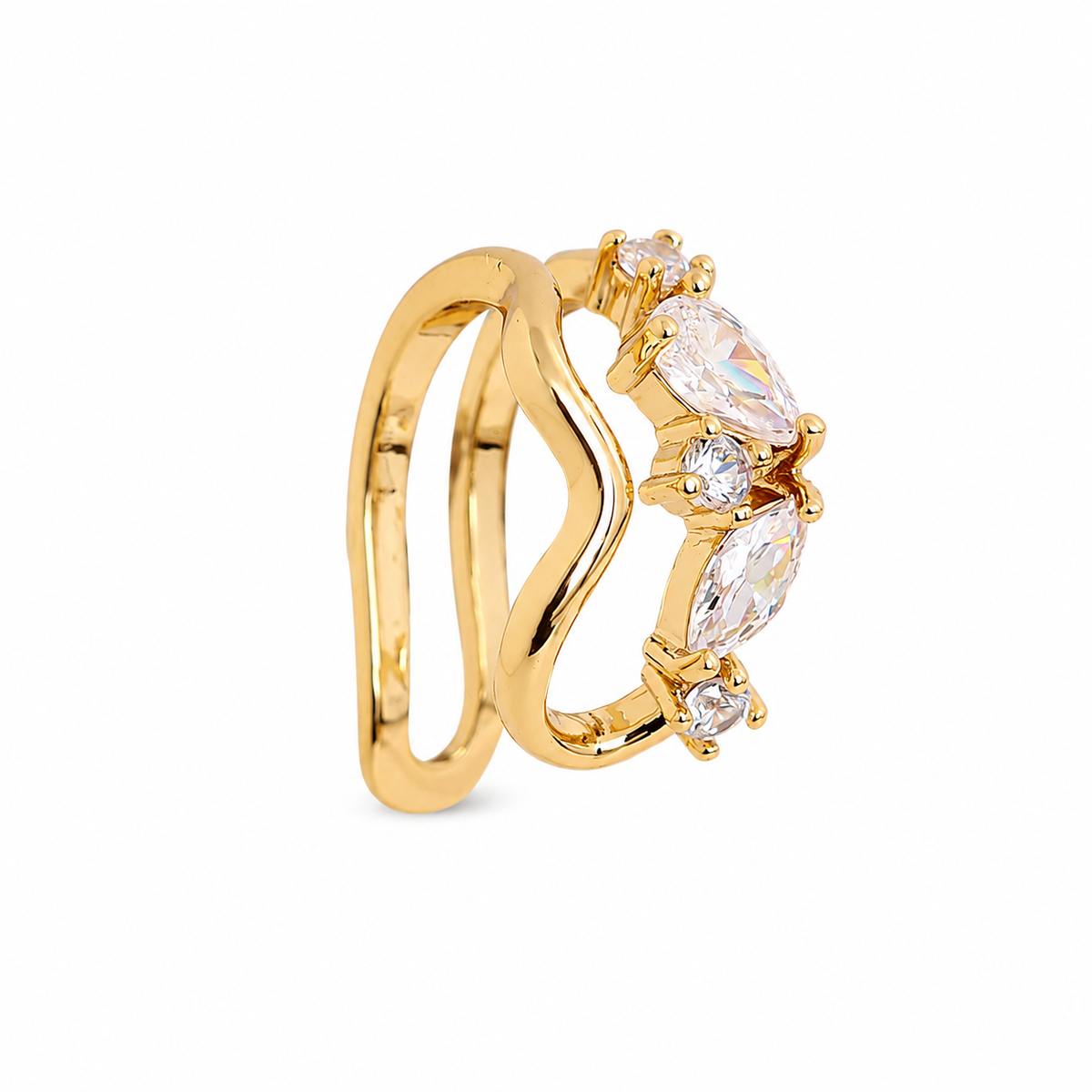Earcuff - Crystal Wave Ring Gold