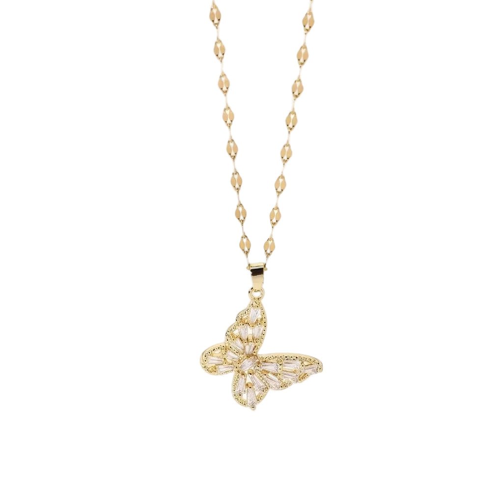 Goldene Schmetterlingskette – Funkelnder Butterfly Anhänger mit Kristallen - PULXERA