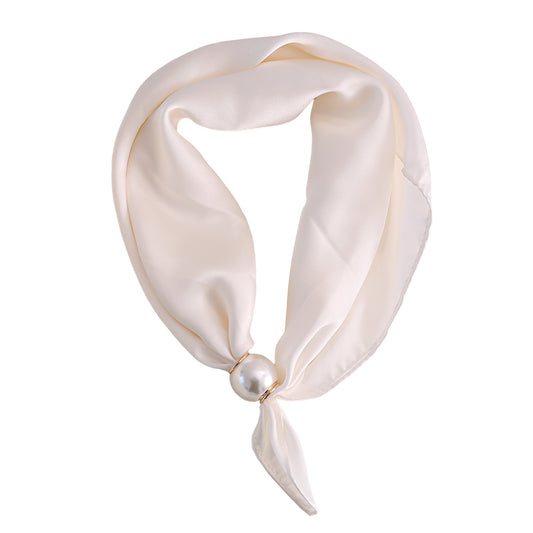 Damen Halstuch mit Perlen-Magnetverschluss – Creme
