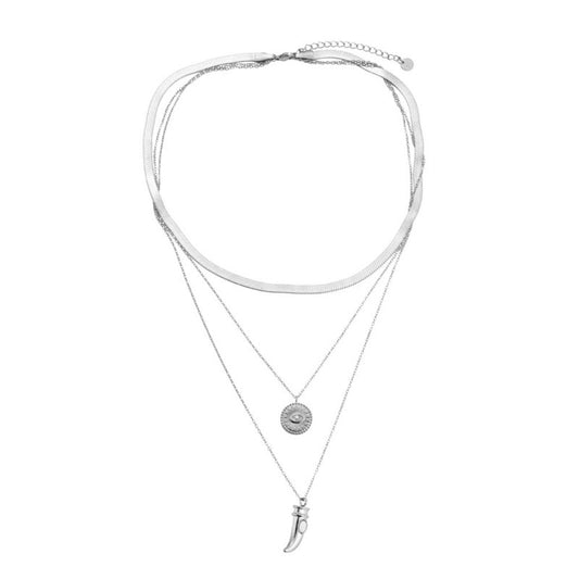Silberne Layering Halskette mit Auge & Horn-Anhänger