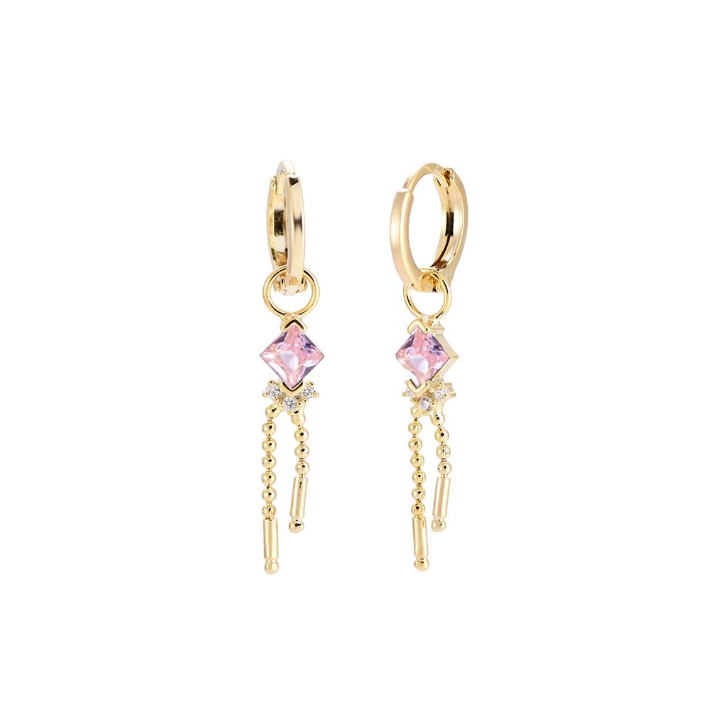 Goldene Creolen mit rosa Kristall-Anhänger