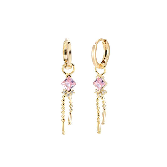 Goldene Creolen mit rosa Kristall-Anhänger