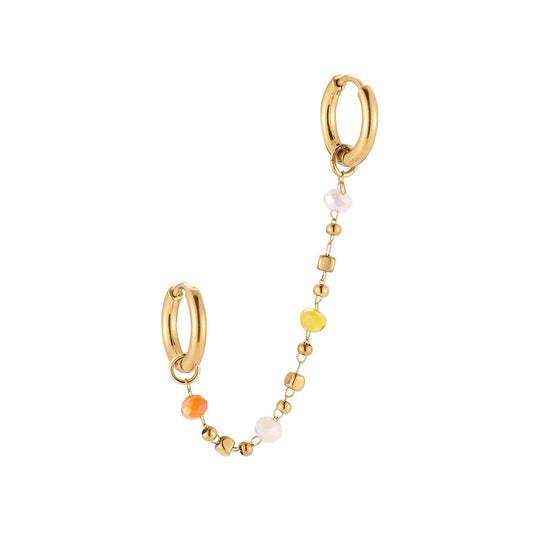 Goldene Ohrkette mit bunten Kristallsteinen