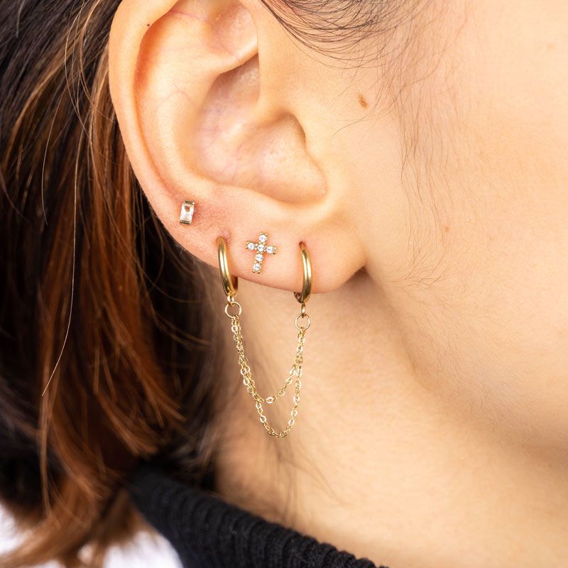 Silberner Double Chain Ohrring