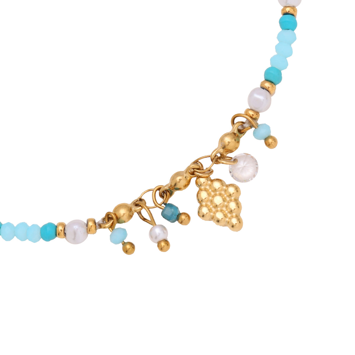 Goldene Armkette mit blauen Anhängern – Detailansicht