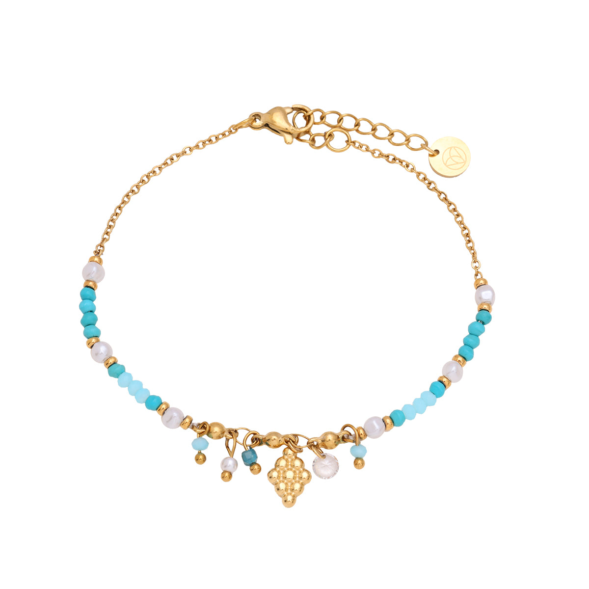 Goldene Armkette mit blauen Anhängern