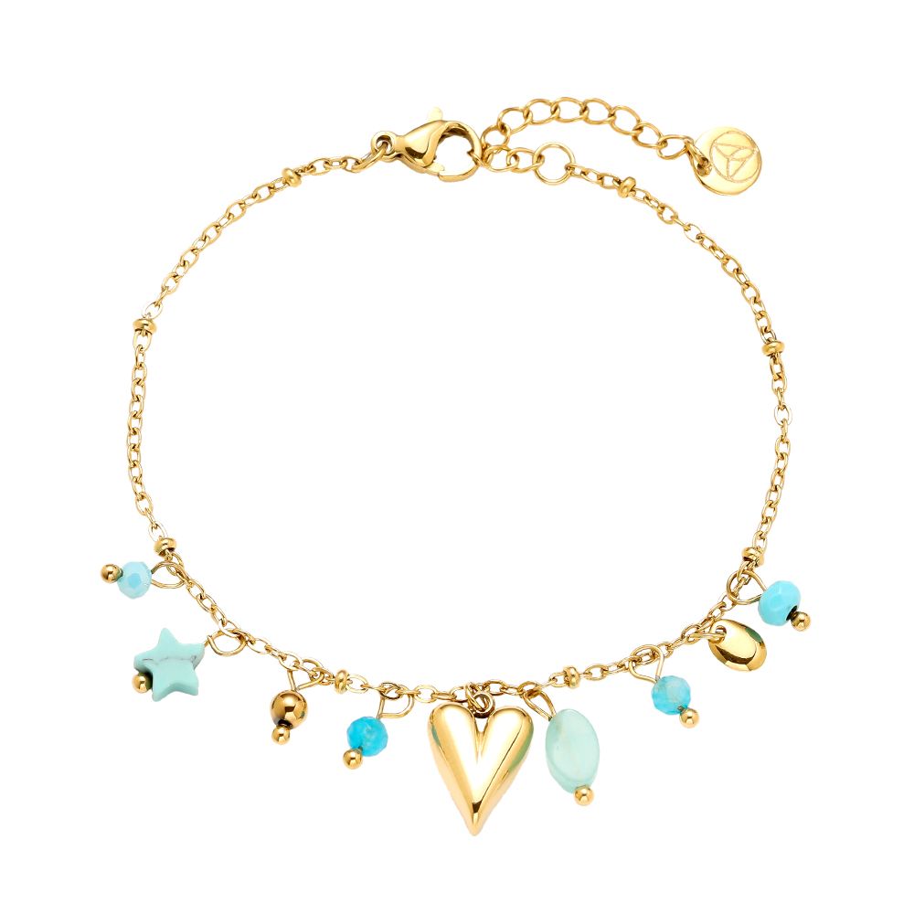 Goldenes Heart Charm Armband mit Naturstein-Details