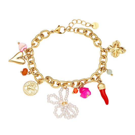 Goldenes Charm Armband mit bunten Anhängern