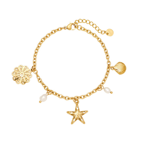 Goldene Ocean Armkette mit Perlen & Muschel-Charms