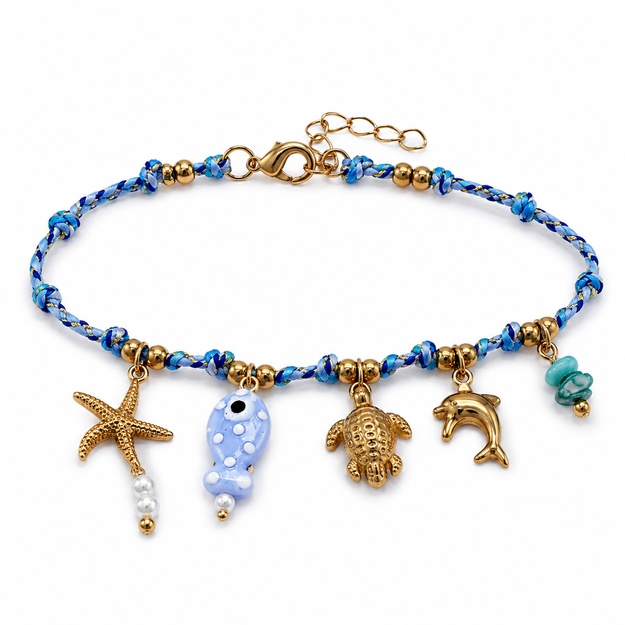 Ocean Charm Fußkette Gold Blau