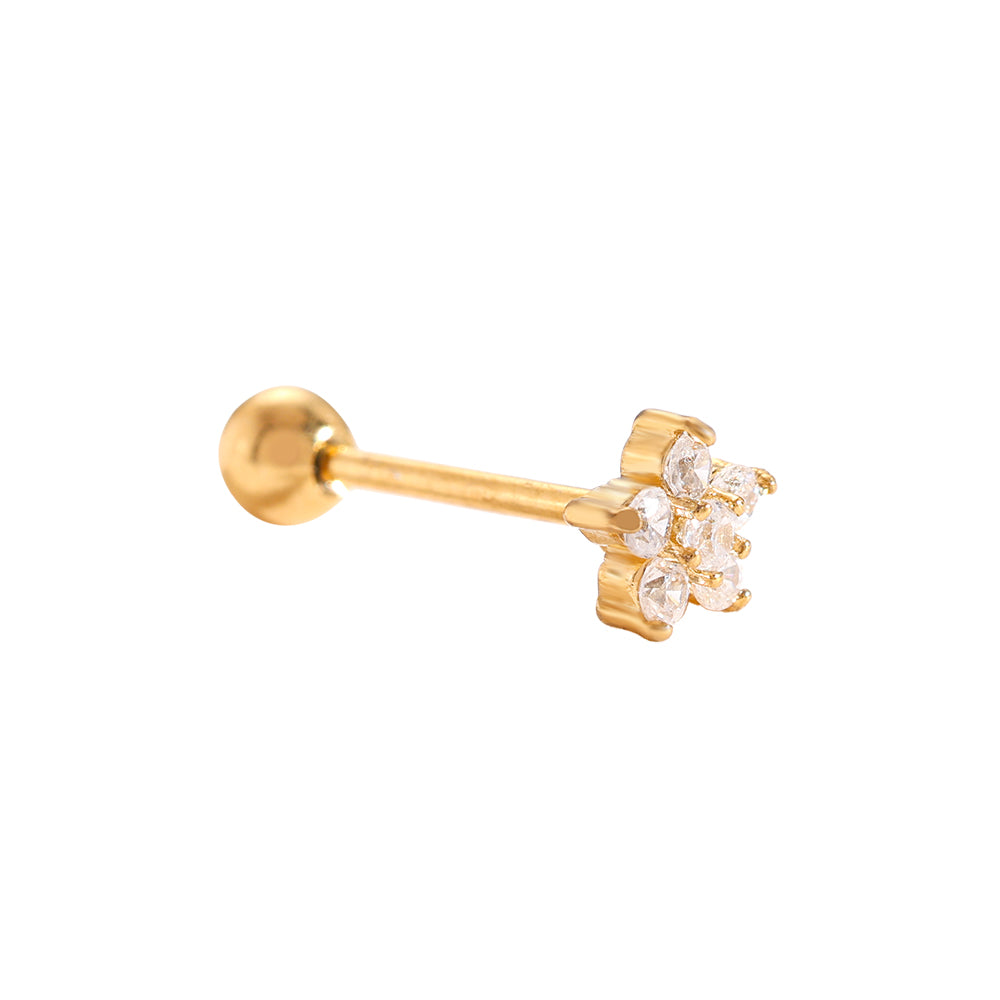 Zirkonia Blumen Piercing Gold – Detailansicht