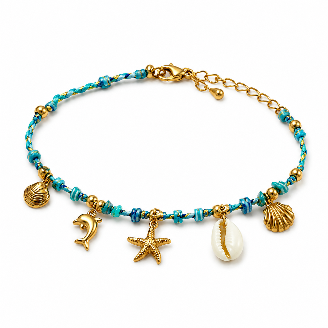 Ocean Charm Fußkette Gold Blau