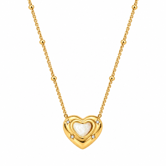 Emerald Heart Halskette Beige - 18K Vergoldung