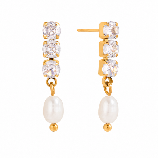 Crystal Pearl Drop Ohrringe – Gold