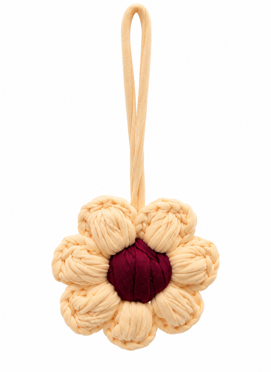 Handmade Cream Blossom Bag Charm – Creme & Bordeaux