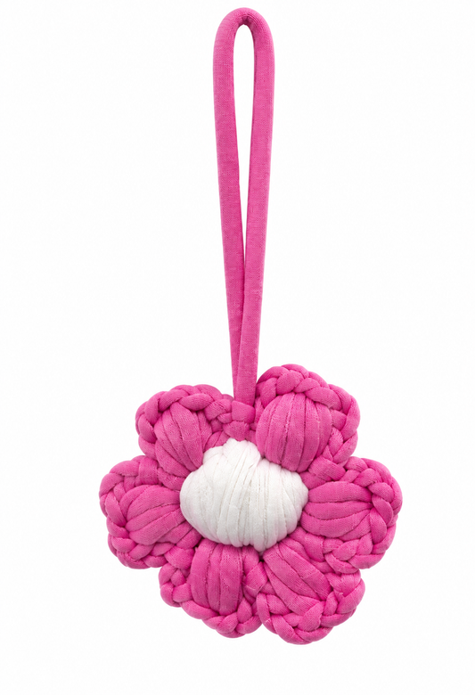 Handmade Pink Daisy Bag Charm – Pink & White