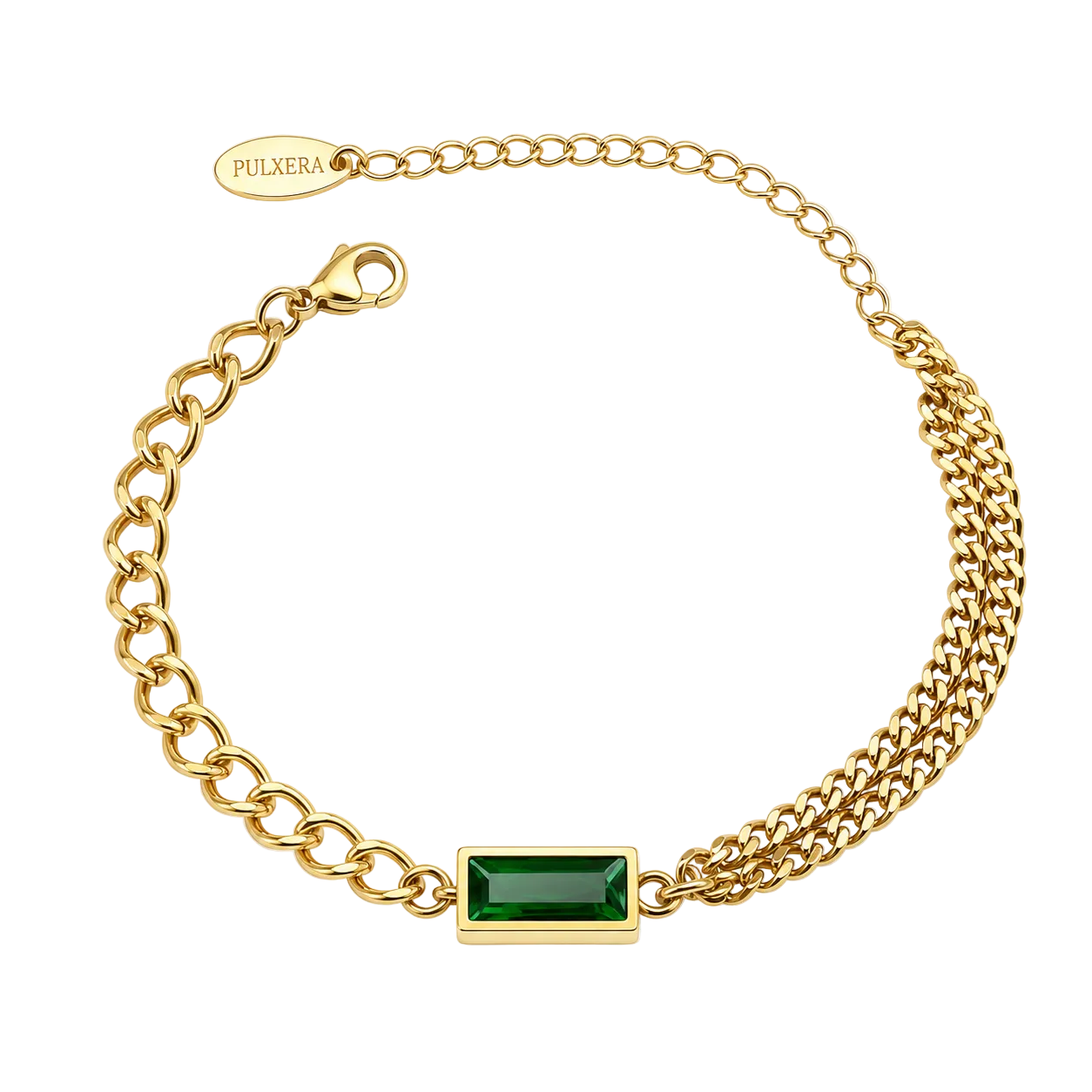 Goldenes Armband mit grünem Rechteckstein – 18K Vergoldung