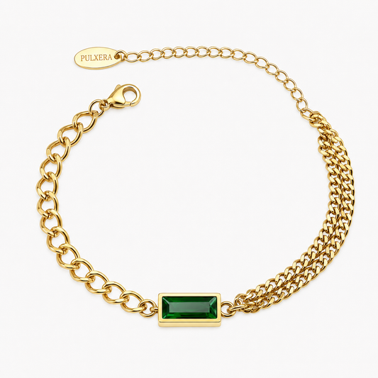 Goldenes Armband mit grünem Rechteckstein – 18K Vergoldung