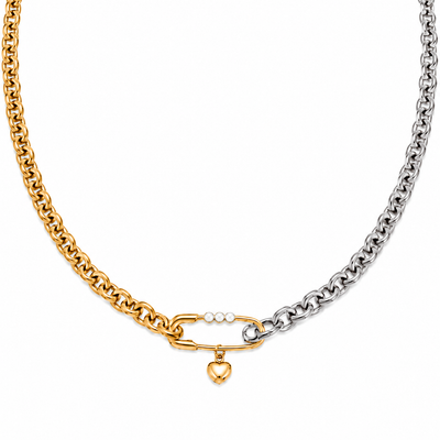 Bicolor Harmony Halskette im Silber & 18K Gold Look – Silberfarben