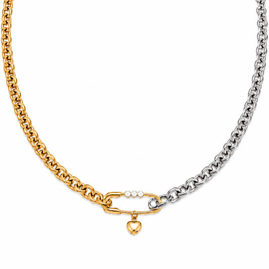 Bicolor Harmony Halskette im Silber & 18K Gold Look – Silberfarben