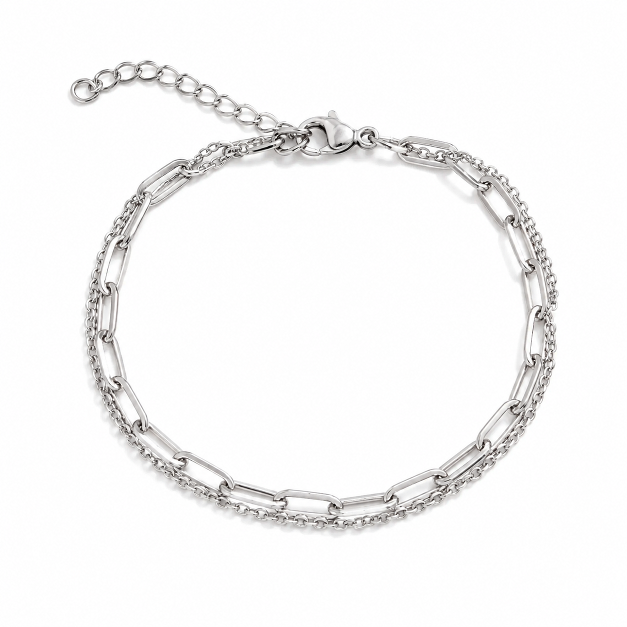 PULXERA Double Layer Armband Damen 316L Edelstahl Silber Nickelfrei Wasserfest