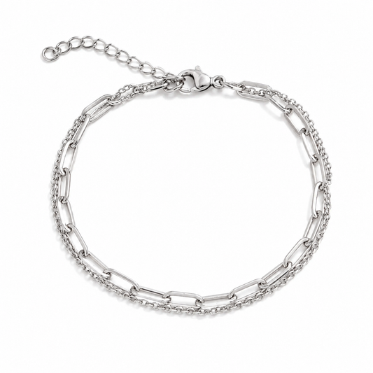 PULXERA Double Layer Armband Damen 316L Edelstahl Silber Nickelfrei Wasserfest