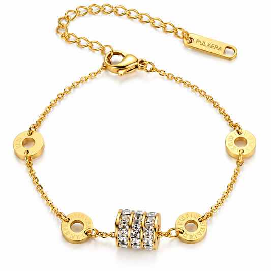 Goldenes Armband mit römischen Zahlen & funkelndem Mittelstück – 18K Vergoldung