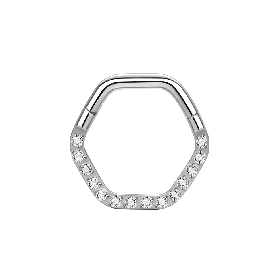 Hexagon Crystal Clicker Nasenpiercing – Silber 1,2 × 8 mm