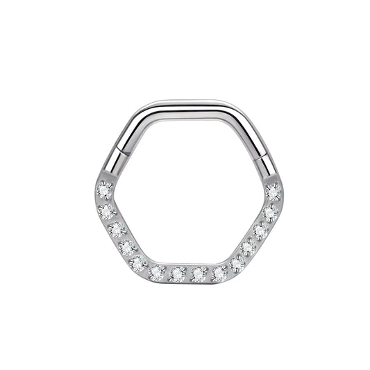Hexagon Crystal Clicker Nasenpiercing – Silber 1,2 × 8 mm