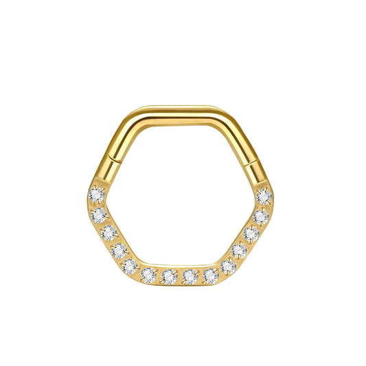 Hexagon Crystal Clicker Nasenpiercing – Gold 1,2 × 8 mm