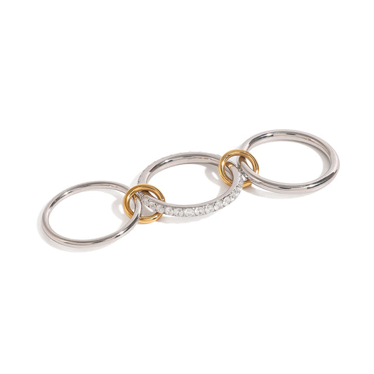 Trinity Crystal Link Ring – Silber/Gold