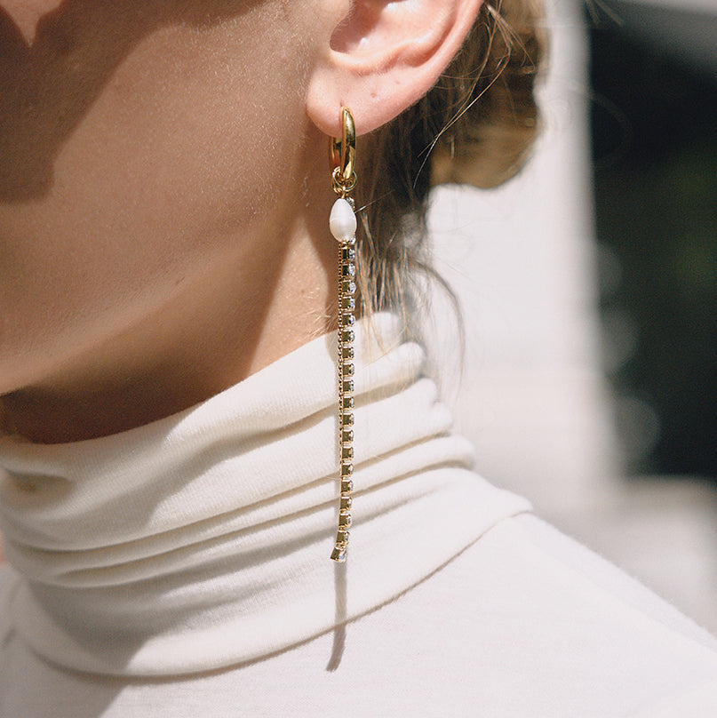 Pearl Sparkle Drop Ohrringe – Gold