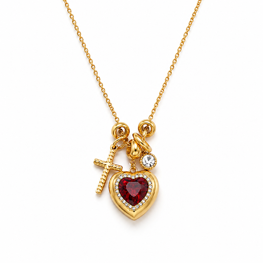 Goldene Herz Charm Halskette mit Kreuz – 18K Vergoldung
