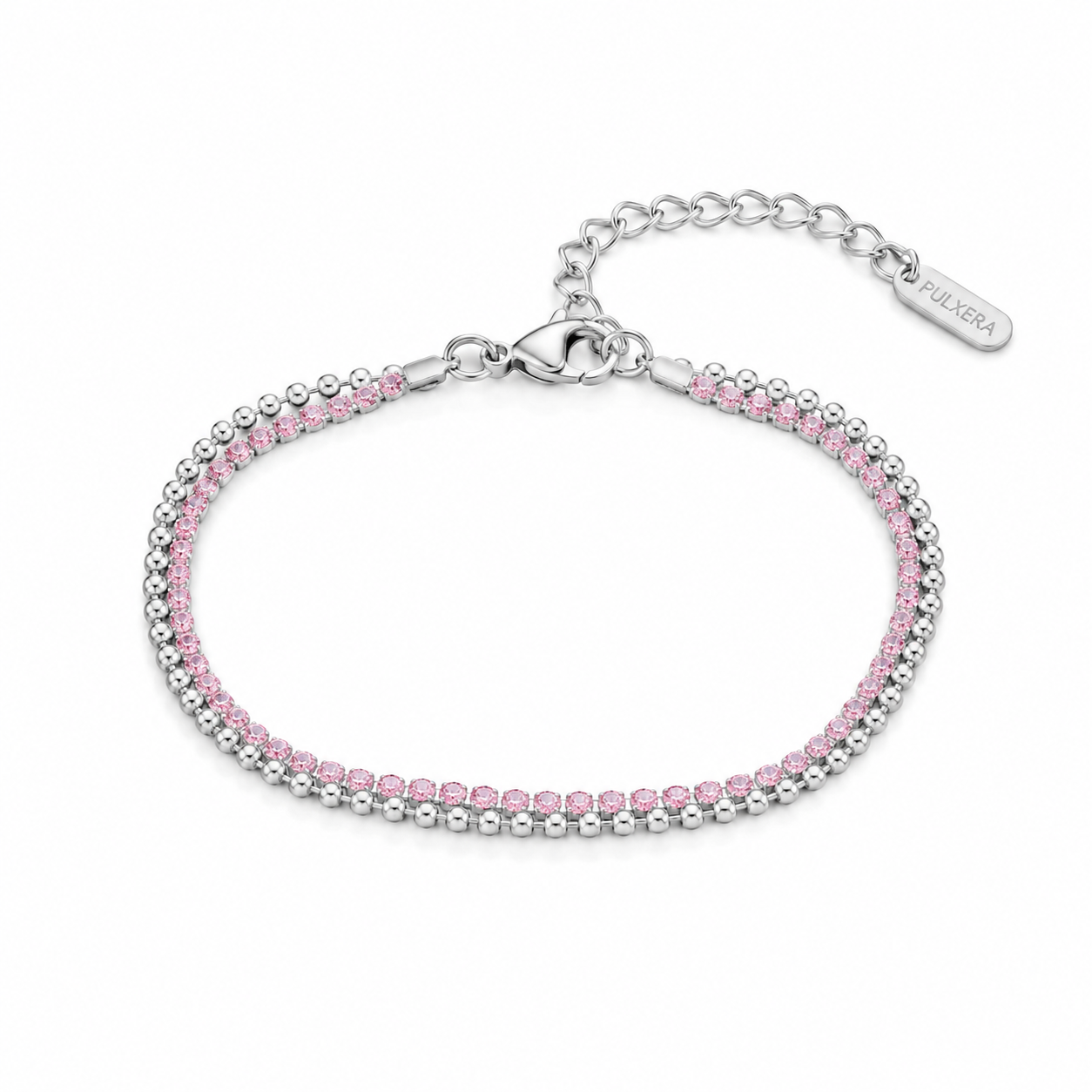 Pink Tennis Double Armband – Silberfarben