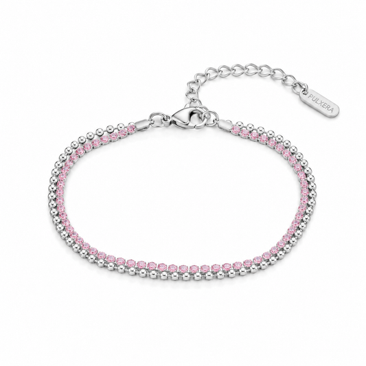 Pink Tennis Double Armband – Silberfarben