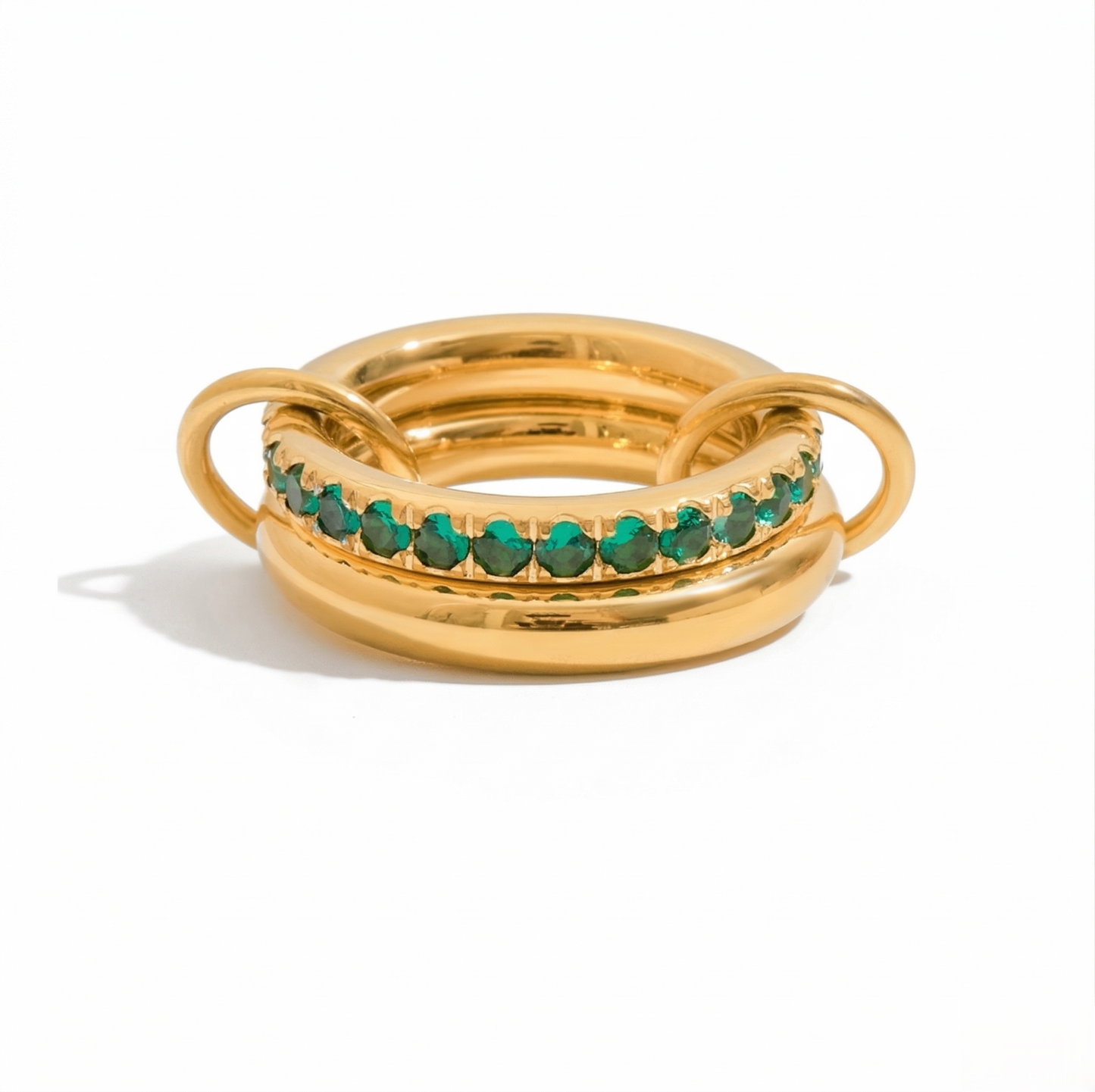 Smaragd Zirkonia Stapelring im 18K Gold Look | 3-fach Ring