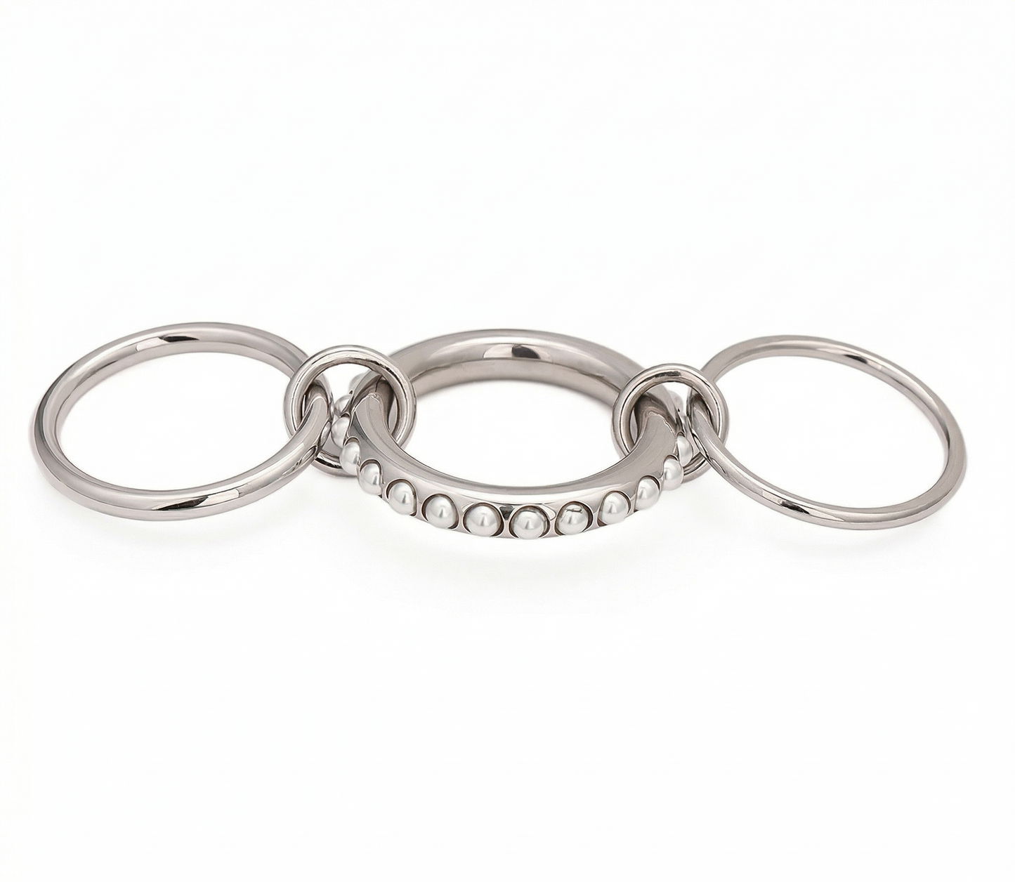3er Perlen Stapelring in Silberlook