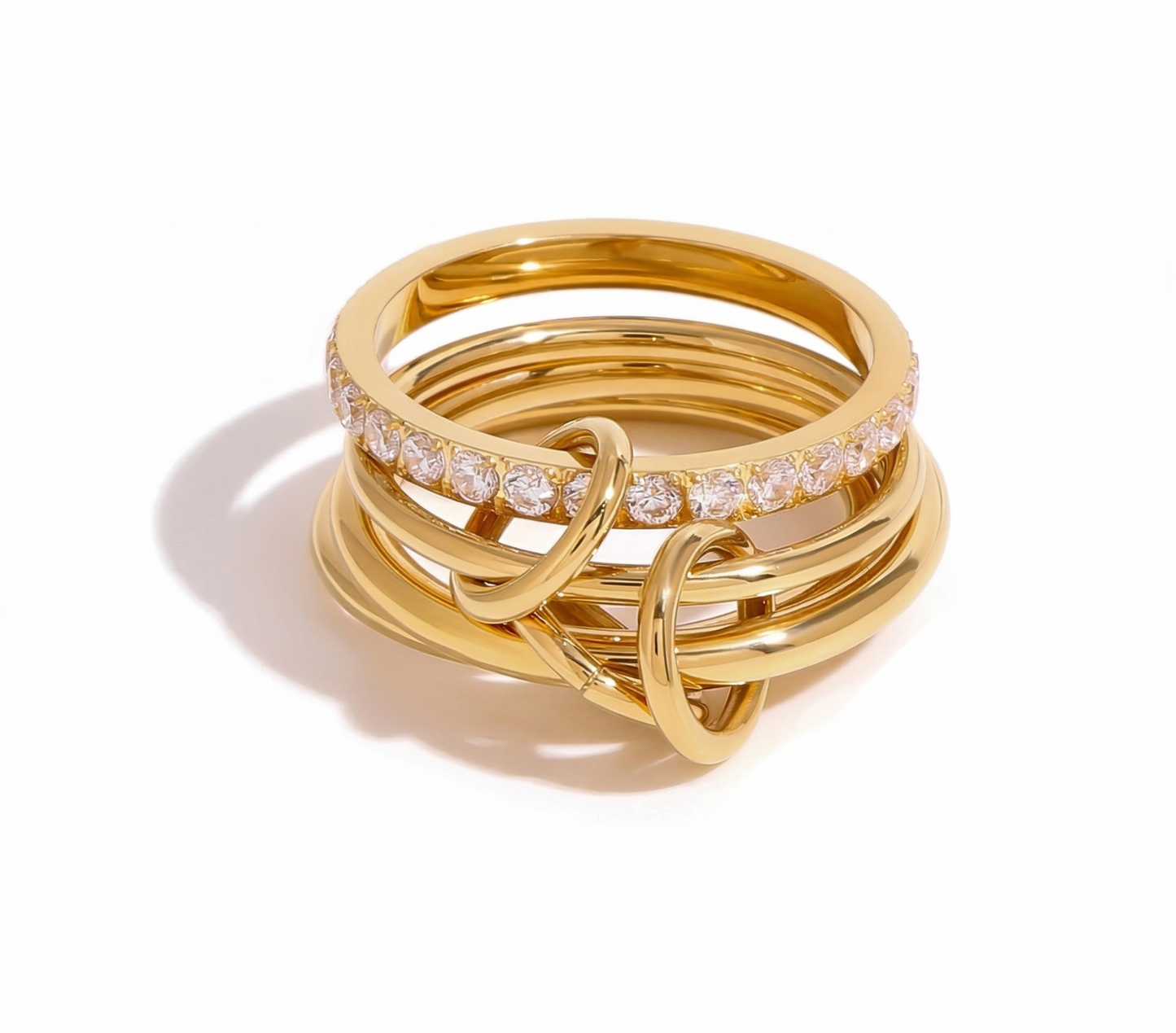 Diamant Stapelring im 18K Gold Look | 5-fach Ring mit Zirkonia | Edelstahl