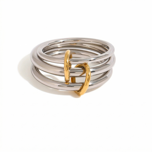 Bicolor Stapelring – Silber & Gold | 5-fach Ring