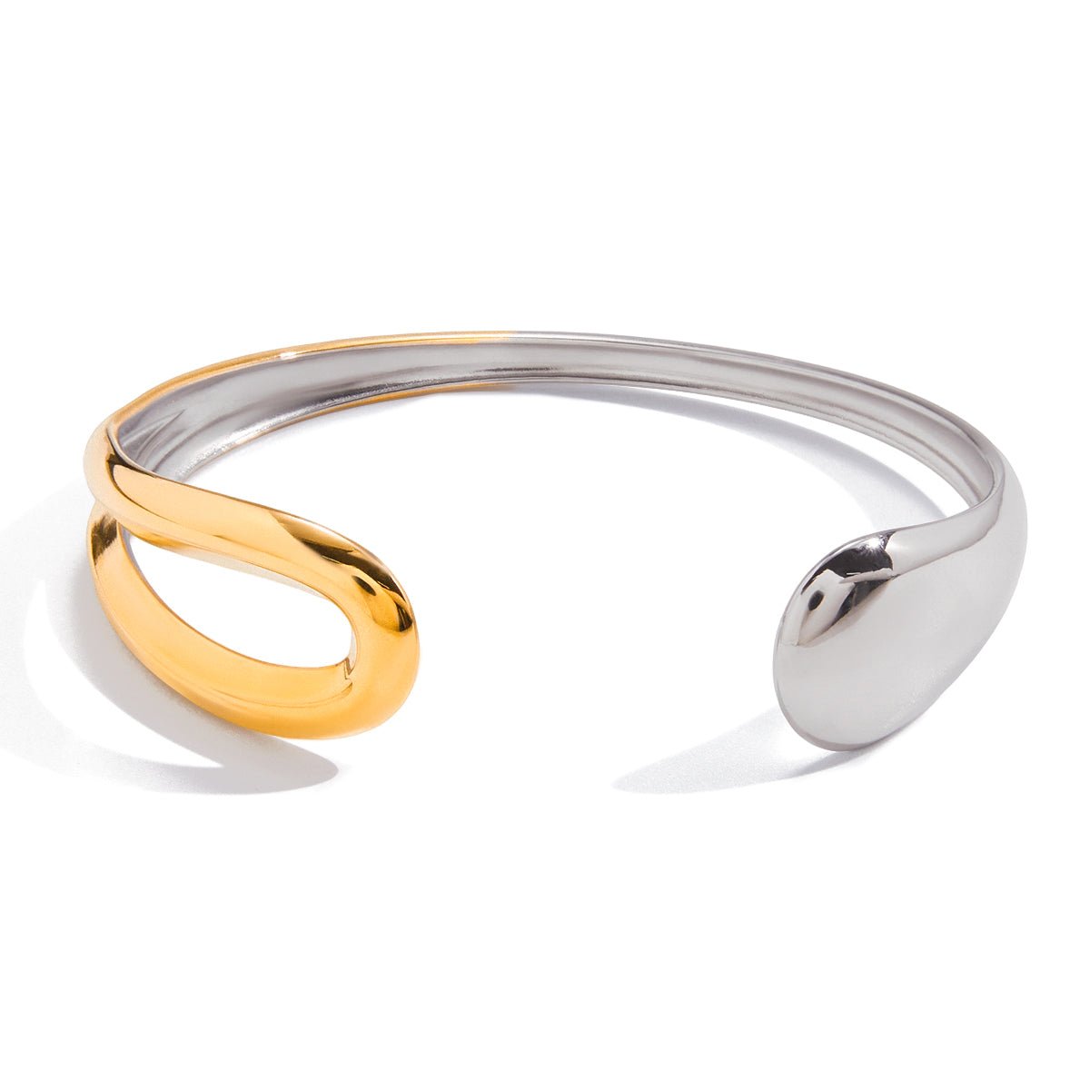 Bicolor Design Armreif Silber Gold Edelstahl offener Armreif wasserfest farbbeständig – PULXERA