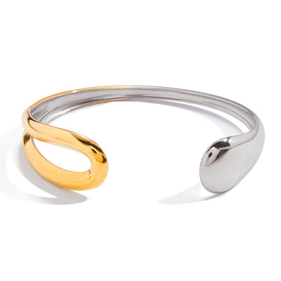 Bicolor Design Armreif Silber Gold Edelstahl offener Armreif wasserfest farbbeständig – PULXERA