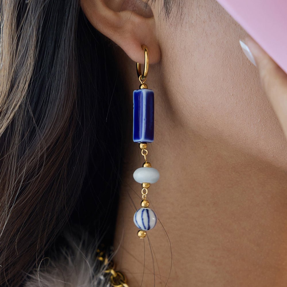 Boho Beads Ohrringe – Blau Mix – Elegante Statement - Ohrringe - PULXERA