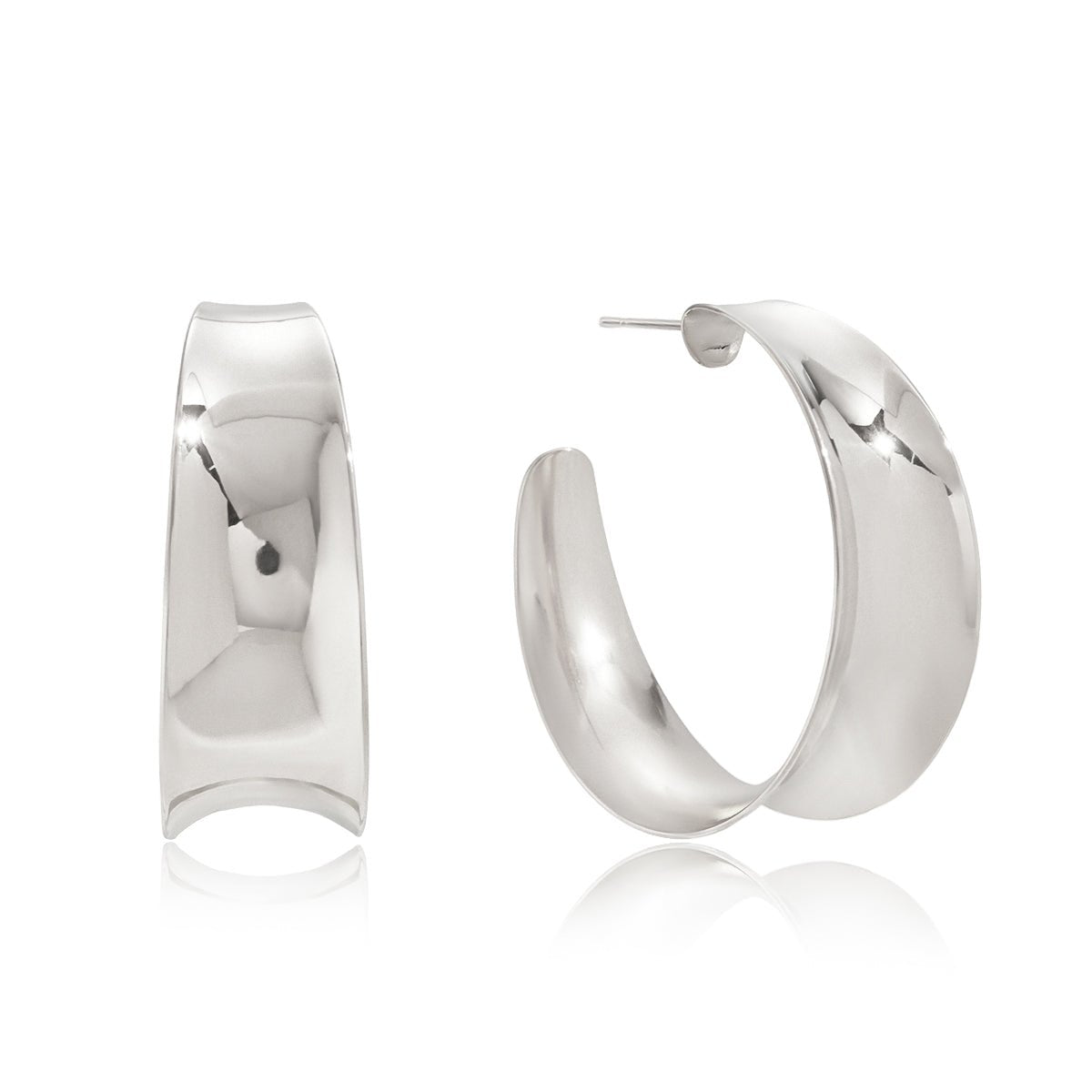 Bold Silver Hoops – Breite Creolen in Hochglanz - Silber - PULXERA