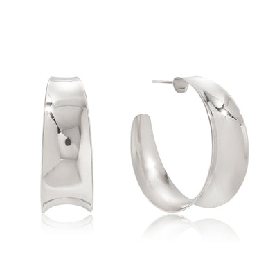 Bold Silver Hoops – Breite Creolen in Hochglanz - Silber - PULXERA