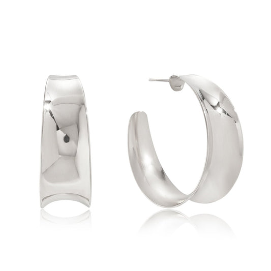 Bold Silver Hoops – Breite Creolen in Hochglanz - Silber - PULXERA