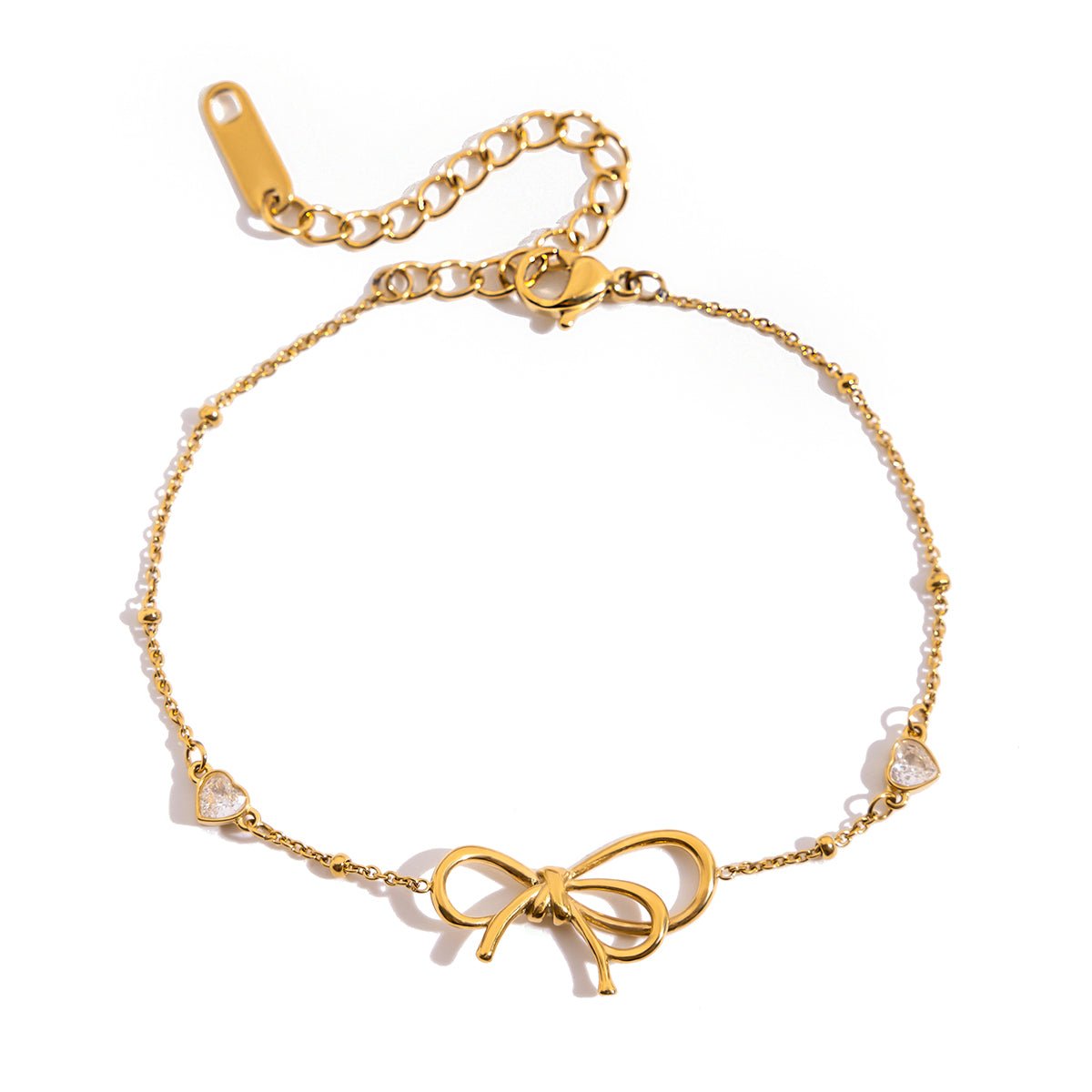 Bow Charm Armband – Gold Look mit Herz - Details - PULXERA