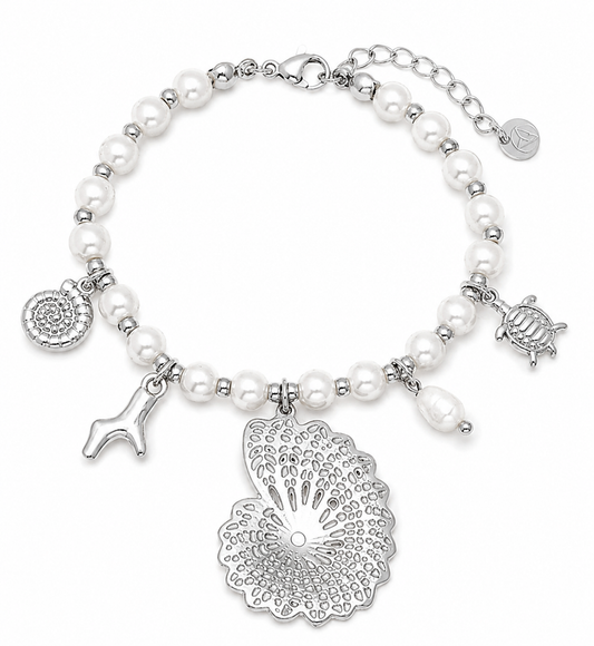 Silbernes Pearl Charm Armband mit Muschel-Anhängern